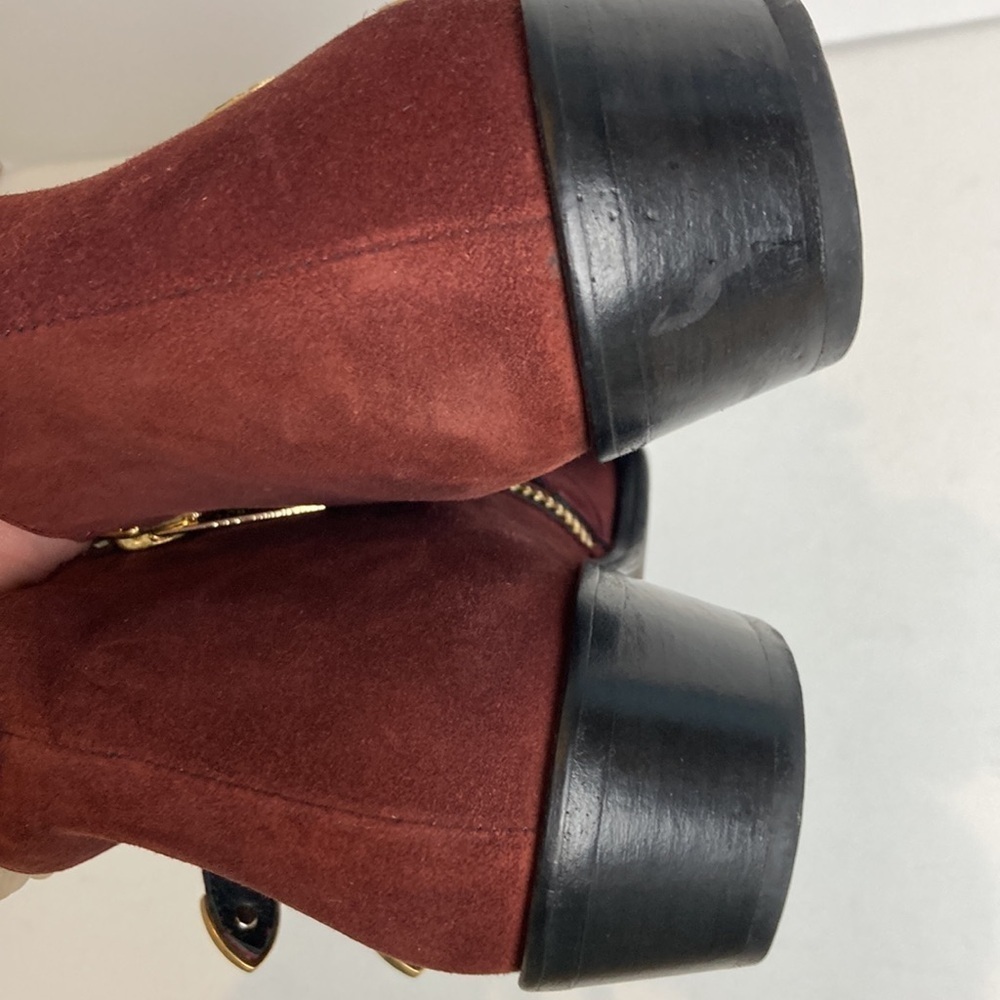 Anine Bing Witchy Western Emma Boots Burgundy Gold Triple Buckle Luxury Cowboy - Picture 13 of 16
